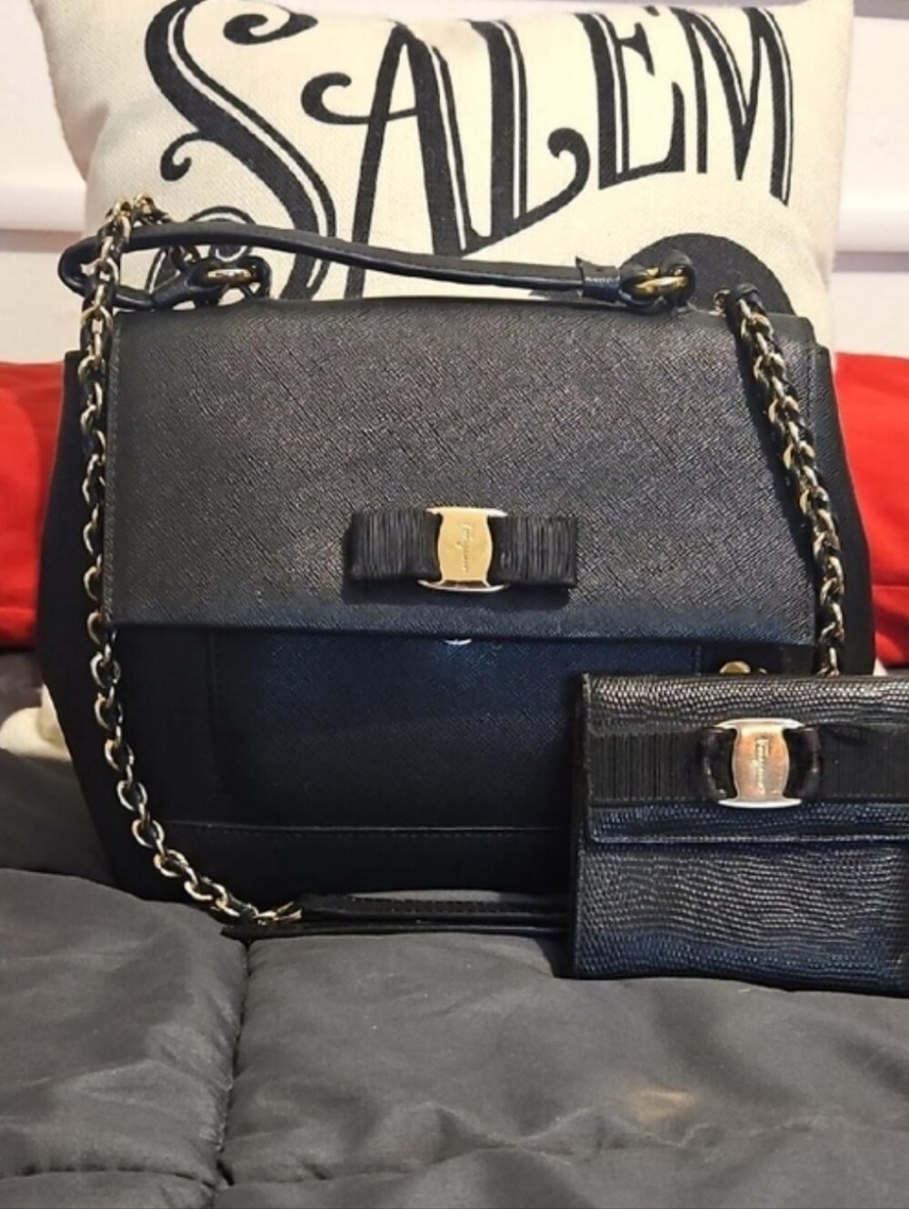 Salvatore Ferragamo Carrie Vara Bow Bag With Matching Wallet Saffiano Leather